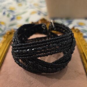 Vintage Black Beaded Multi-Strand Wrap Bracelet